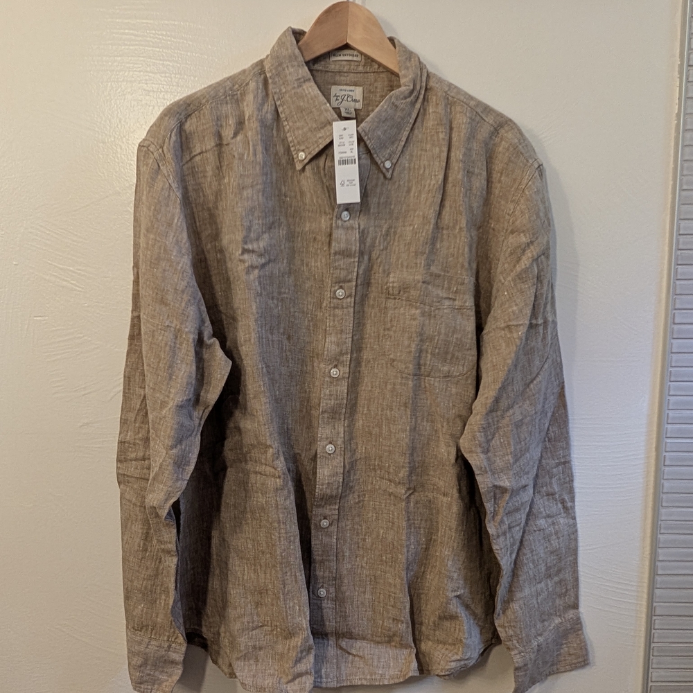 NWT J. Crew Tan Irish Linen Shirt